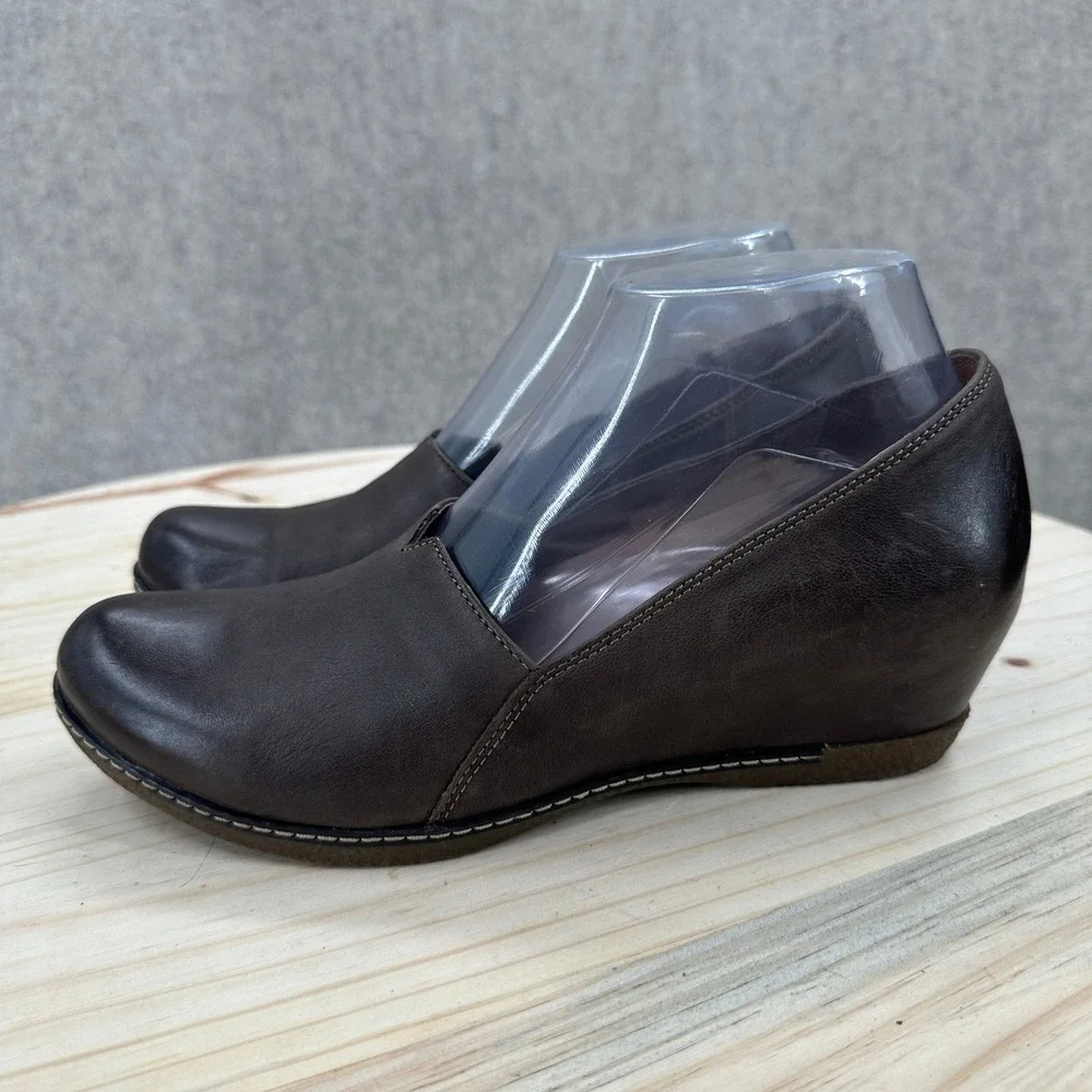 Alegria Liliana Wedge Pumps 7.5-8 Brown Leather Slip On Comfort Shoes